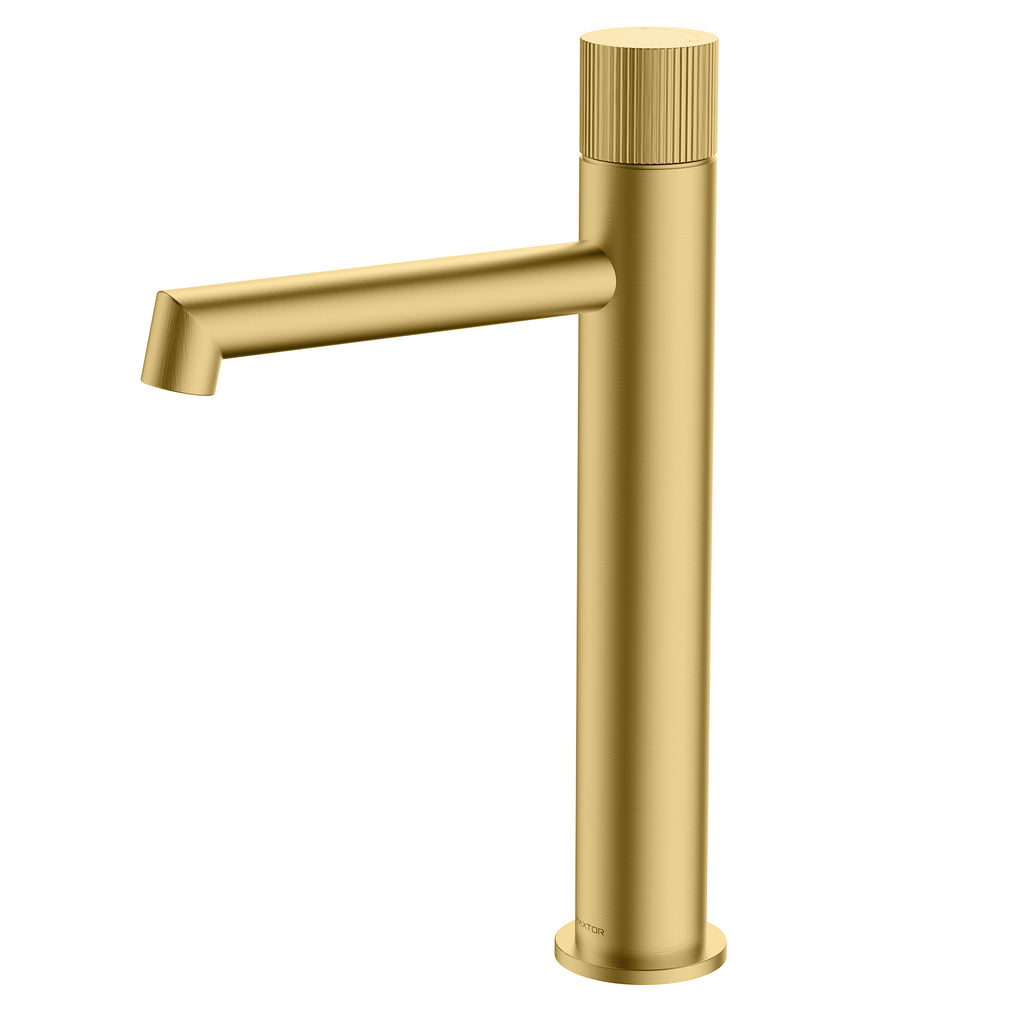 AB001027 Tall Basin Faucet | Solid Brass, Spain CITEC 35mm Cartridge, Swiss Neoperl Aerator Brushed Gold