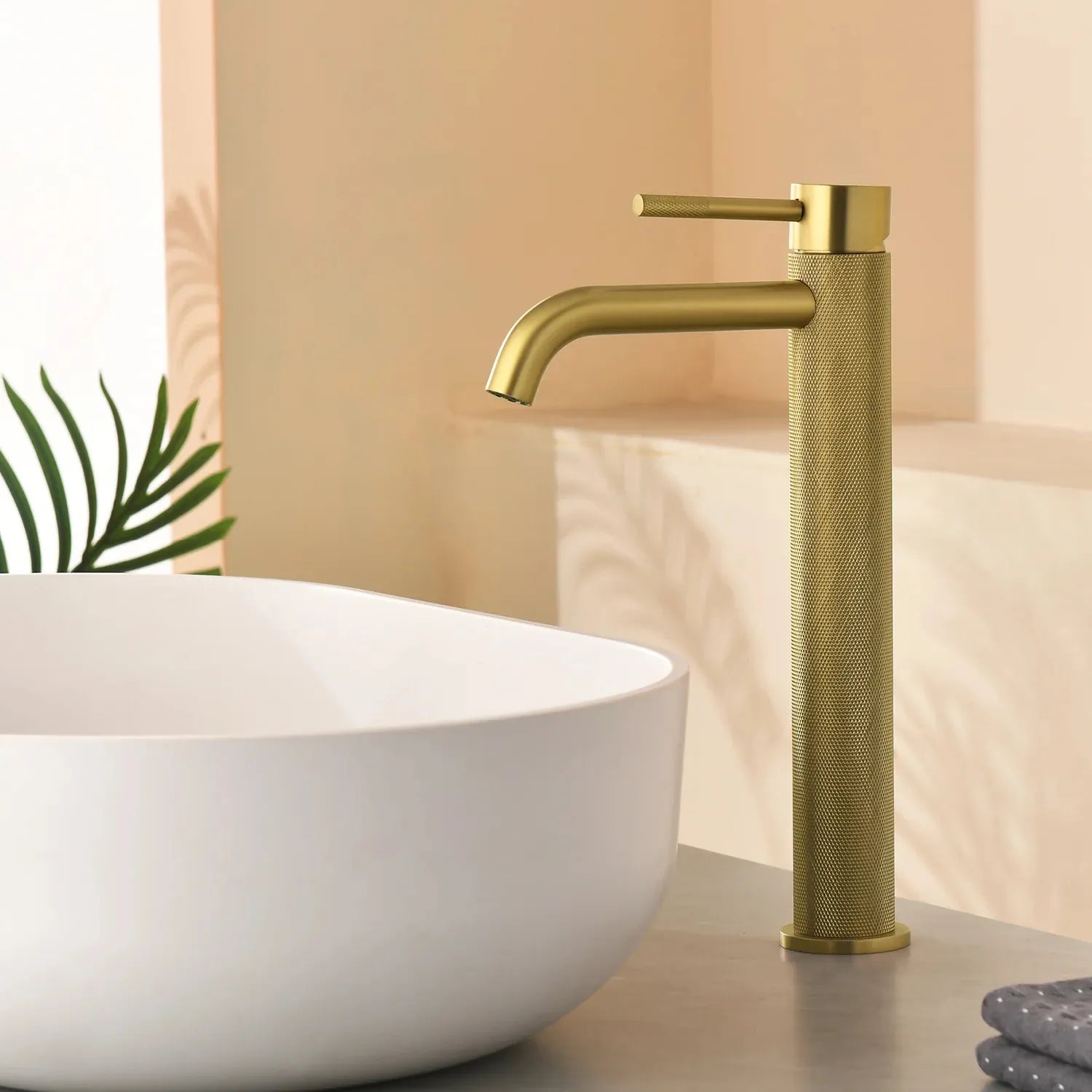 MAXTOR Tall Bathroom Vanity Basin Faucet – Knurled Single Hand Mixer Tap-AB001033