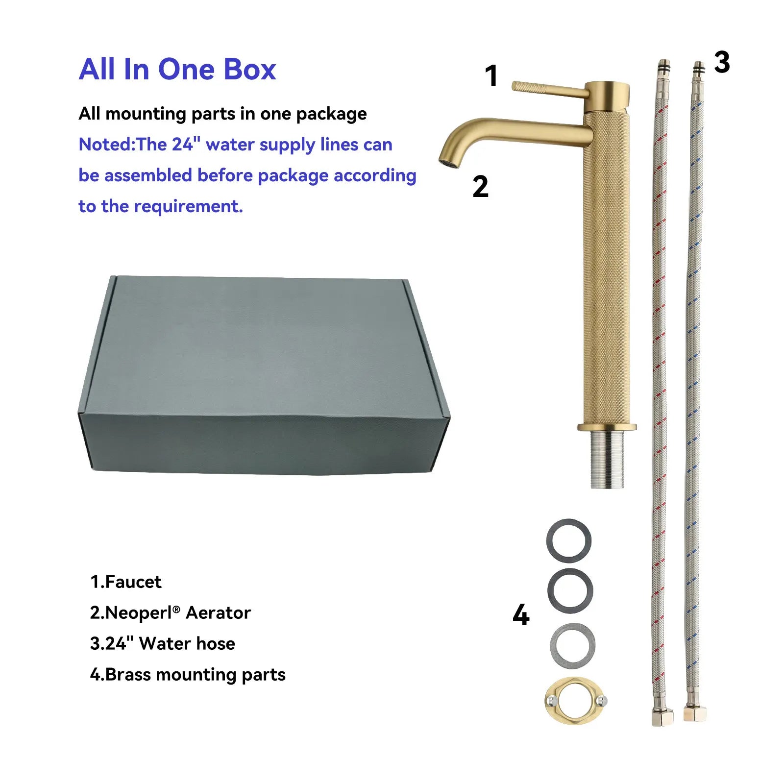 MAXTOR Tall Bathroom Vanity Basin Faucet – Knurled Single Hand Mixer Tap-AB001033