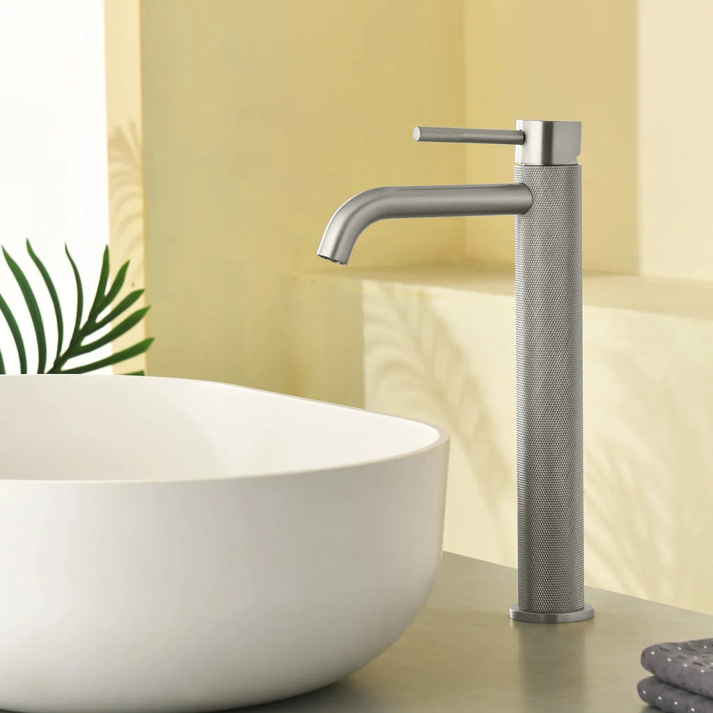 MAXTOR Tall Bathroom Vanity Basin Faucet – Knurled Single Hand Mixer Tap-AB001033