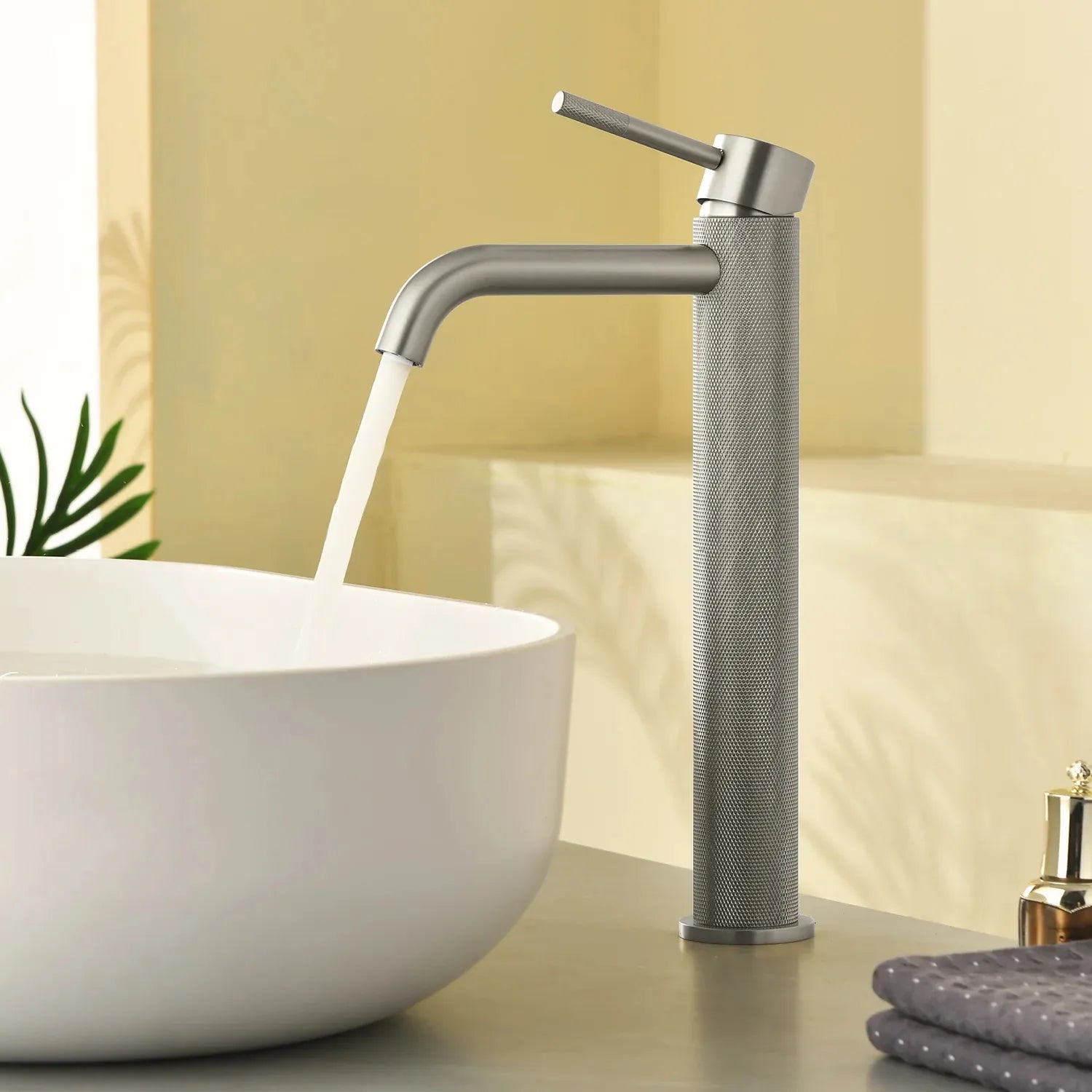 MAXTOR Tall Bathroom Vanity Basin Faucet – Knurled Single Hand Mixer Tap-AB001033