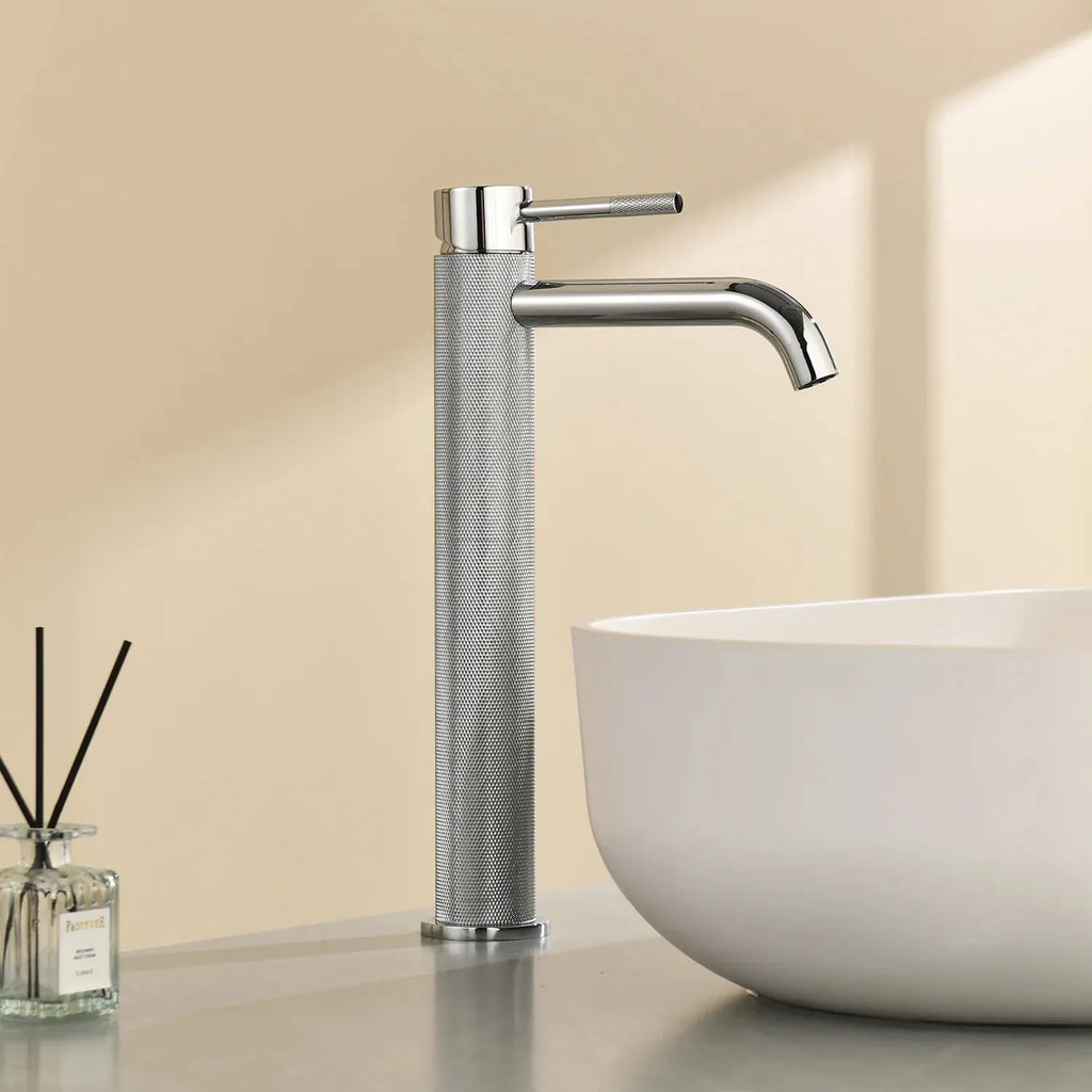 MAXTOR Tall Bathroom Vanity Basin Faucet – Knurled Single Hand Mixer Tap-AB001033