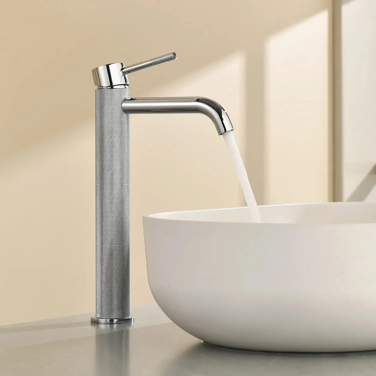 MAXTOR Tall Bathroom Vanity Basin Faucet – Knurled Single Hand Mixer Tap-AB001033