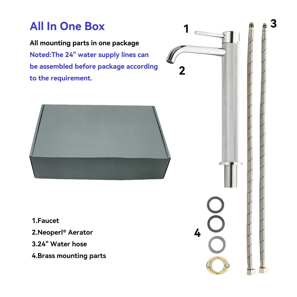 MAXTOR Tall Bathroom Vanity Basin Faucet – Knurled Single Hand Mixer Tap-AB001033