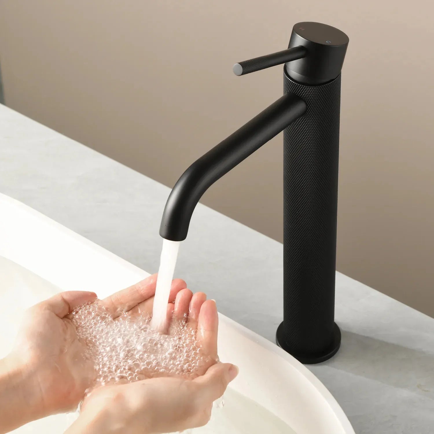 MAXTOR Tall Bathroom Vanity Basin Faucet – Knurled Single Hand Mixer Tap-AB001033