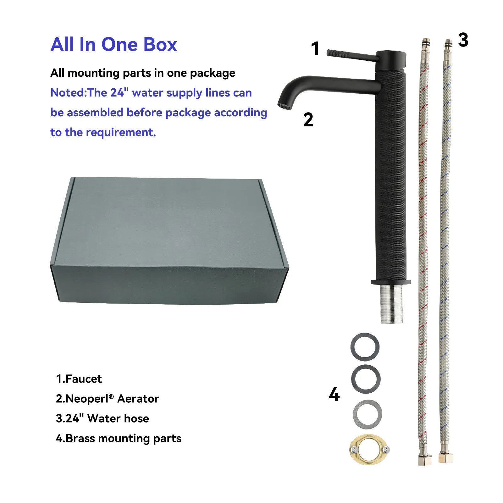 MAXTOR Tall Bathroom Vanity Basin Faucet – Knurled Single Hand Mixer Tap-AB001033