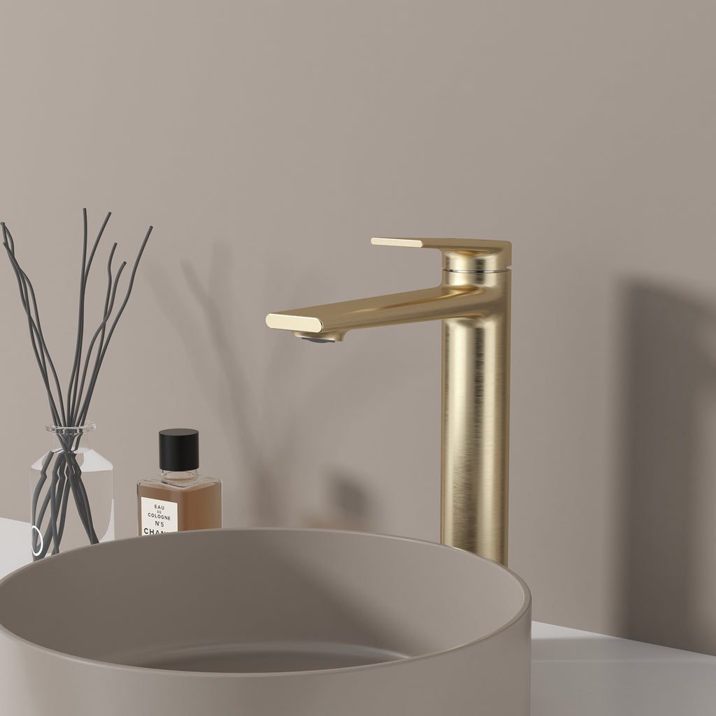 MAXTOR Tall Bathroom Vanity Basin Faucet – Single Handle Solid Brass Vessel Mixer-AB001064