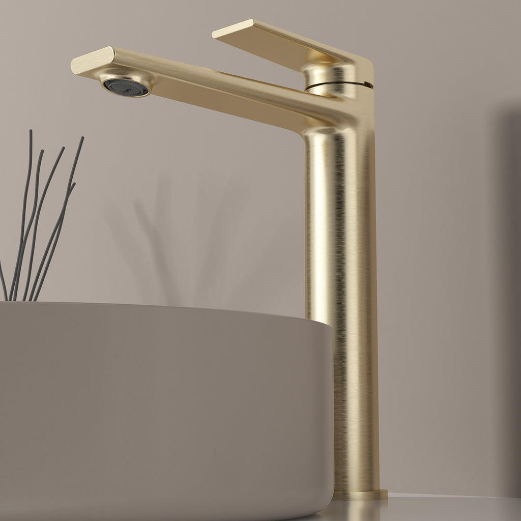 MAXTOR Tall Bathroom Vanity Basin Faucet – Single Handle Solid Brass Vessel Mixer-AB001064