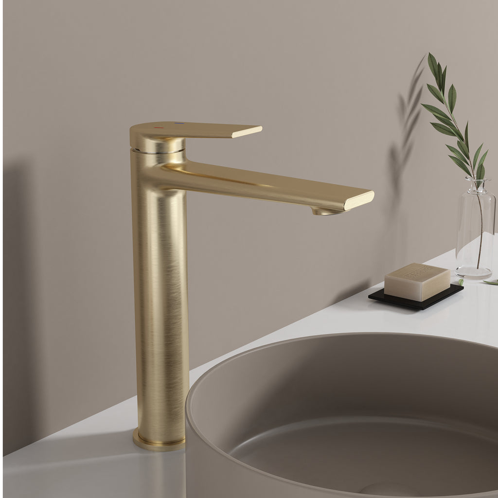 MAXTOR Tall Bathroom Vanity Basin Faucet – Single Handle Solid Brass Vessel Mixer-AB001064