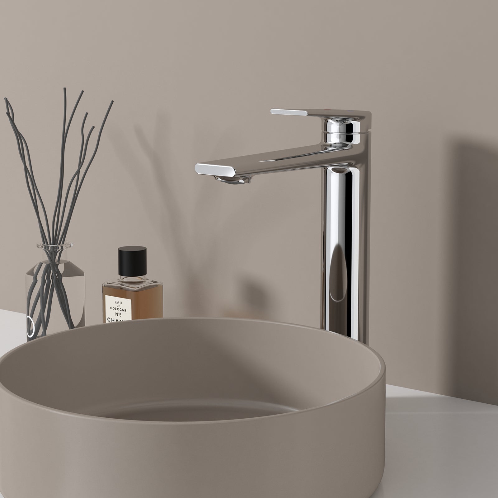 MAXTOR Tall Bathroom Vanity Basin Faucet – Single Handle Solid Brass Vessel Mixer-AB001064