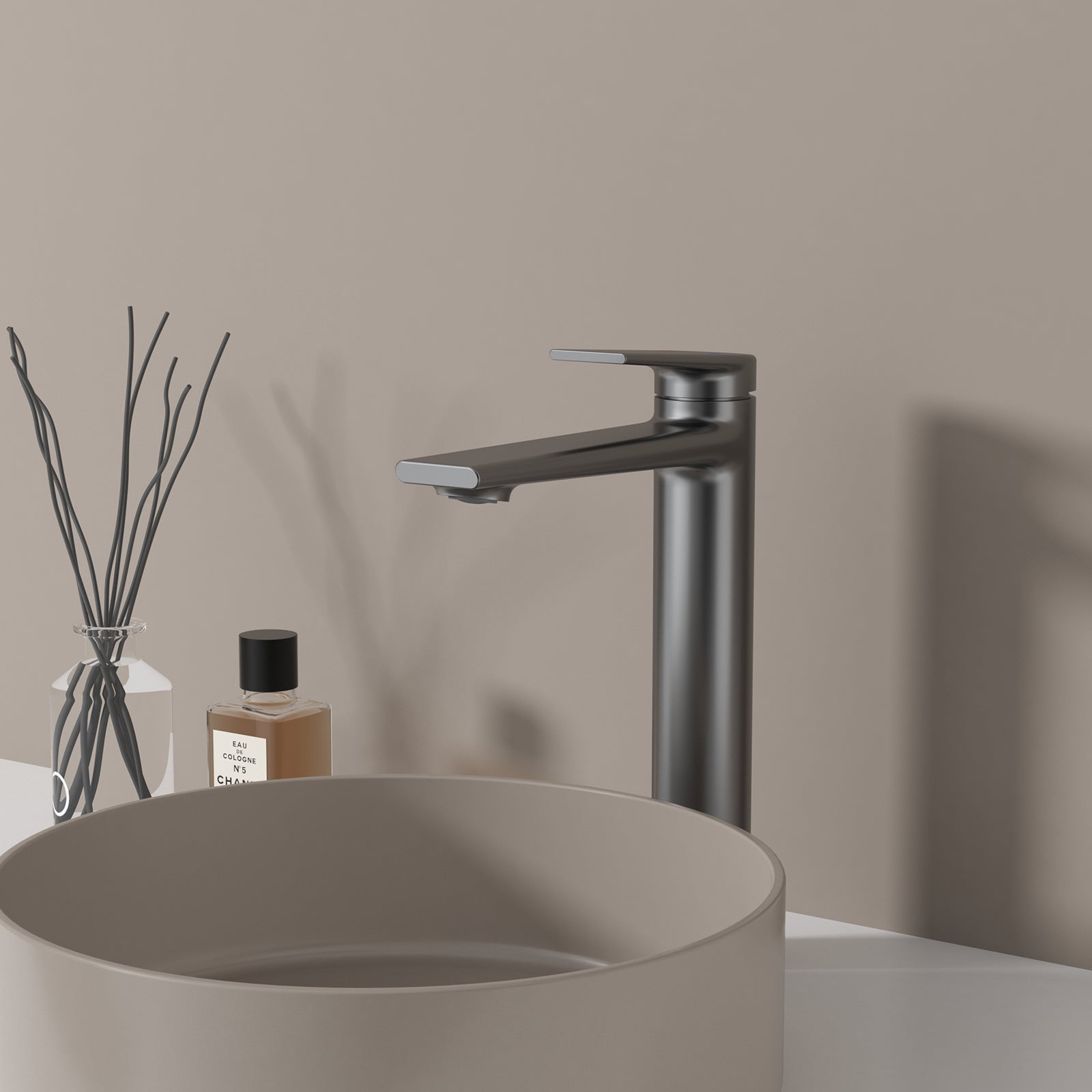 MAXTOR Tall Bathroom Vanity Basin Faucet – Single Handle Solid Brass Vessel Mixer-AB001064