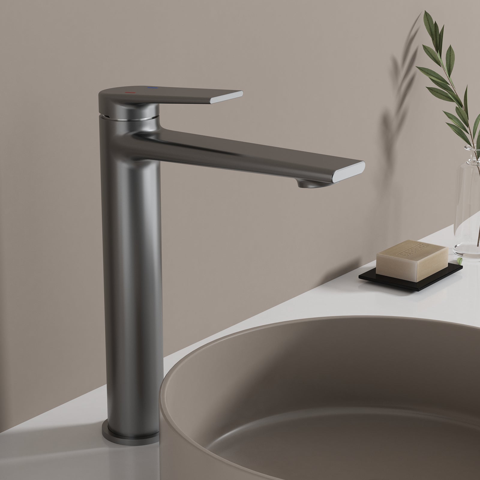 MAXTOR Tall Bathroom Vanity Basin Faucet – Single Handle Solid Brass Vessel Mixer-AB001064