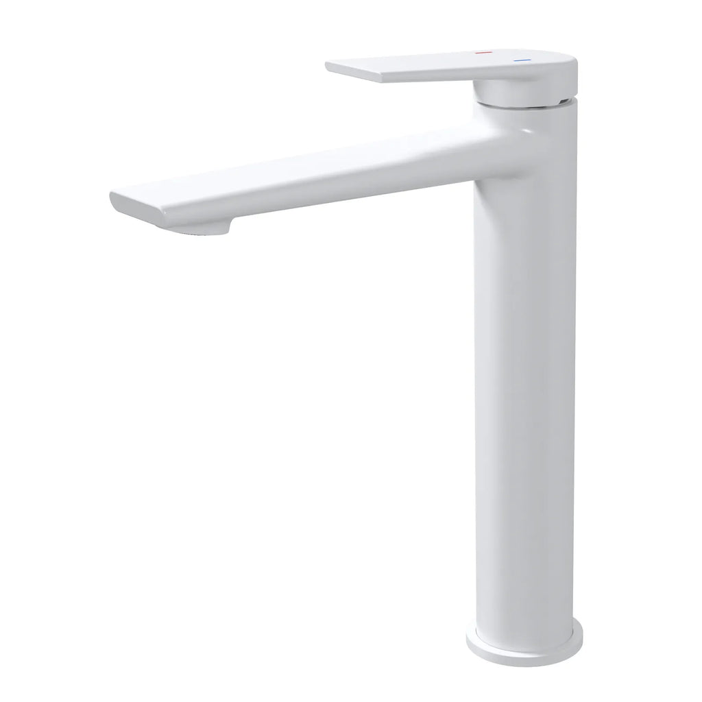 MAXTOR Tall Bathroom Vanity Basin Faucet – Single Handle Solid Brass Vessel Mixer-AB001064 Matte White