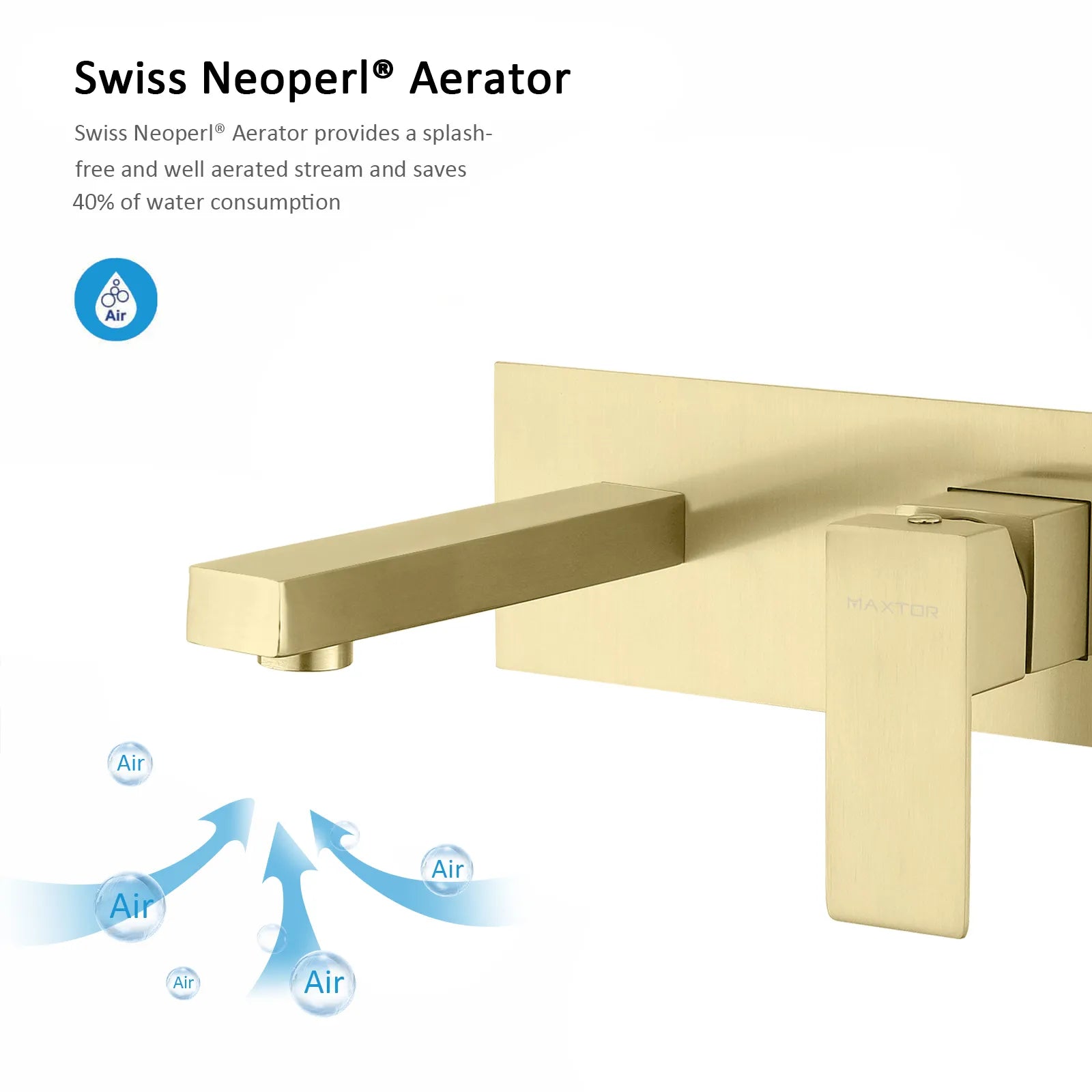Maxtor Brushed Gold Wall-Mounted Basin Faucet – Square Design AB002000