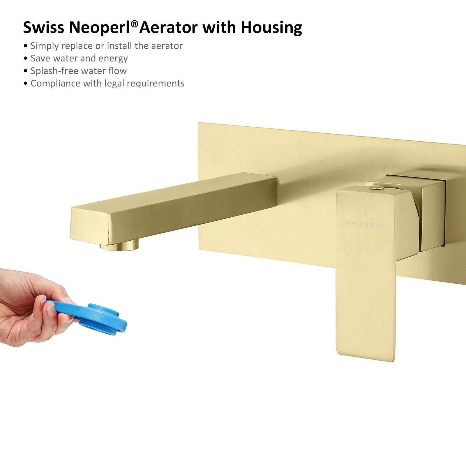 Maxtor Brushed Gold Wall-Mounted Basin Faucet – Square Design AB002000