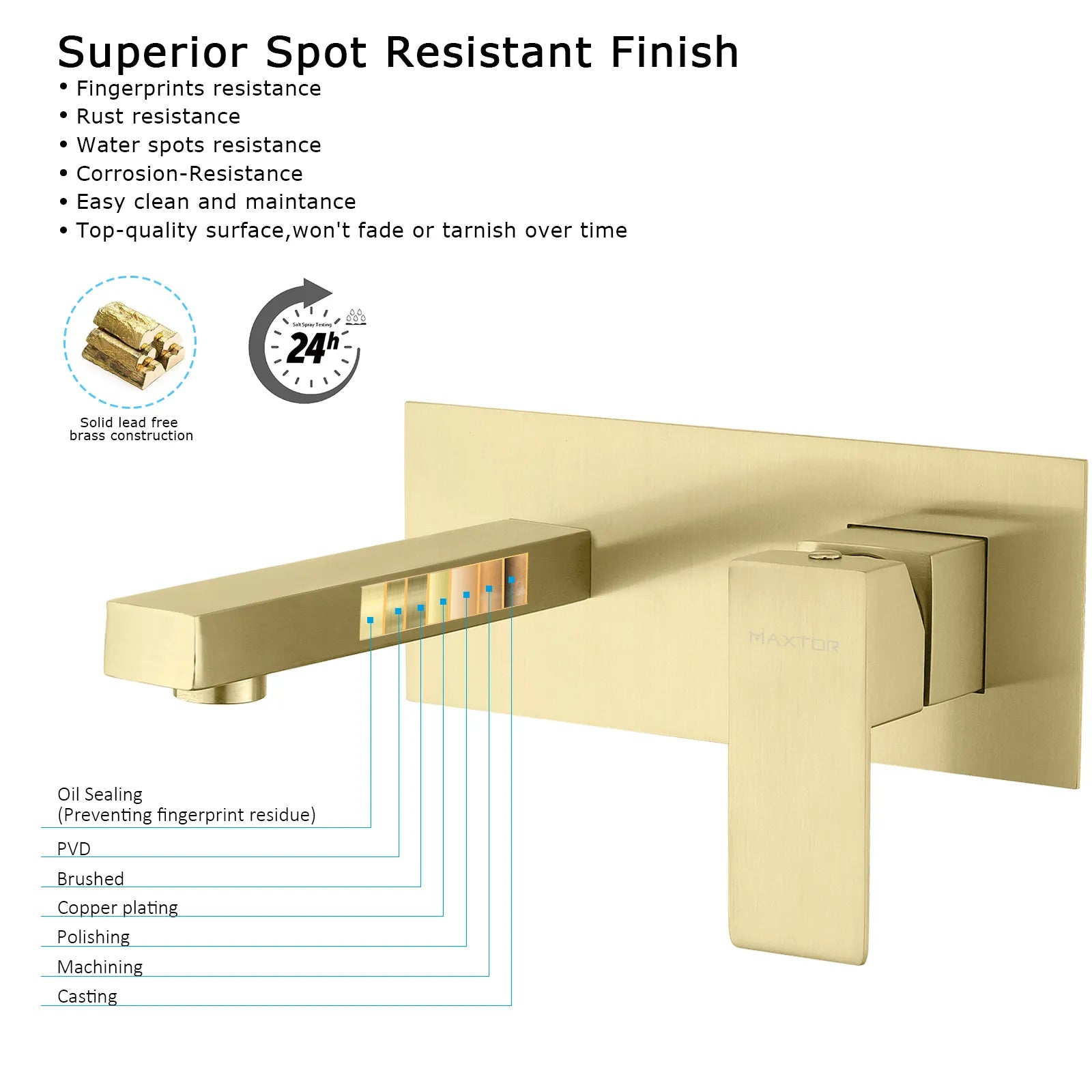 Maxtor Brushed Gold Wall-Mounted Basin Faucet – Square Design AB002000