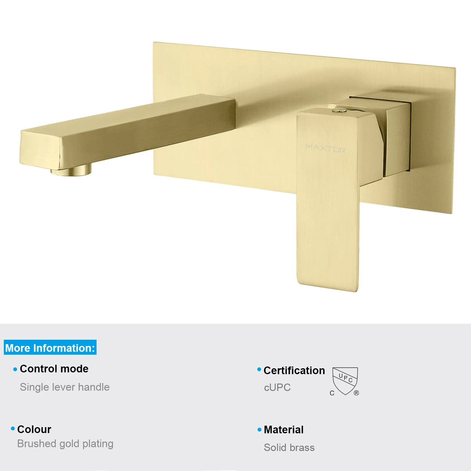 Maxtor Brushed Gold Wall-Mounted Basin Faucet – Square Design AB002000