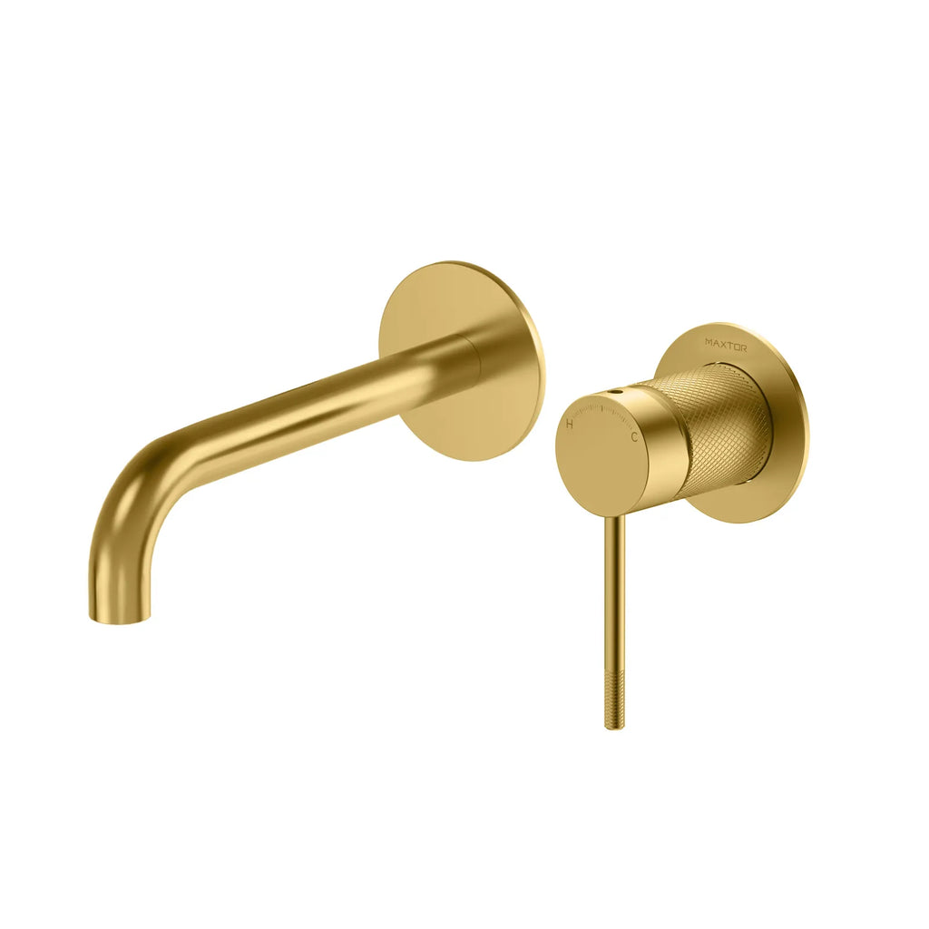 MAXTOR AB002033 Wall Mounted Bathroom Basin Faucet – Concealed Mixer without box& 200mm Spout Reach Brushed Gold