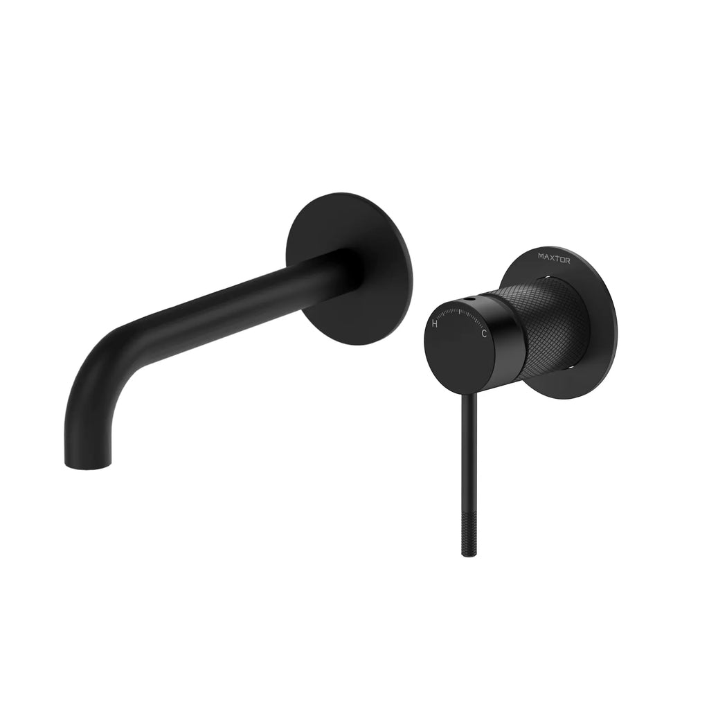 MAXTOR AB002033 Wall Mounted Bathroom Basin Faucet – Concealed Mixer without box& 200mm Spout Reach Matte Black