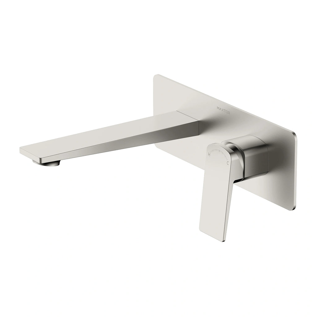 MAXTOR Wall Mounted Bathroom Basin Faucet with Rough-In Box & Trim Plate | AB002065 Brushed Nickel