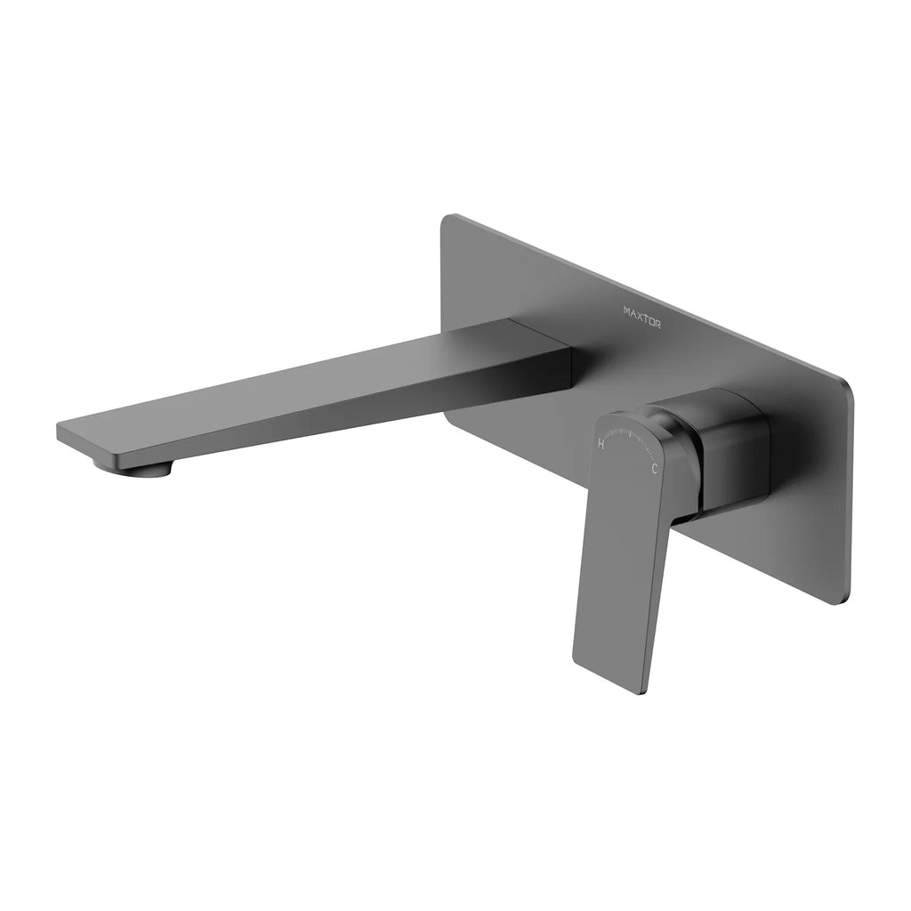 MAXTOR Wall Mounted Bathroom Basin Faucet with Rough-In Box & Trim Plate | AB002065 Brushed Gun Metal