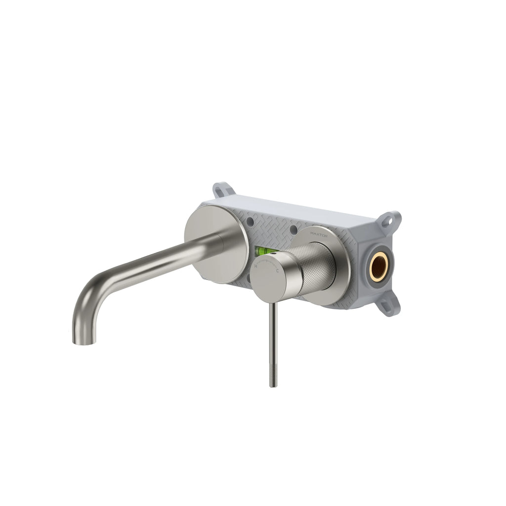 Wall Mounted Bathroom Basin Faucet with Box & 200mm Spout Reach MAXTOR-AB002133 Brushed Nickel