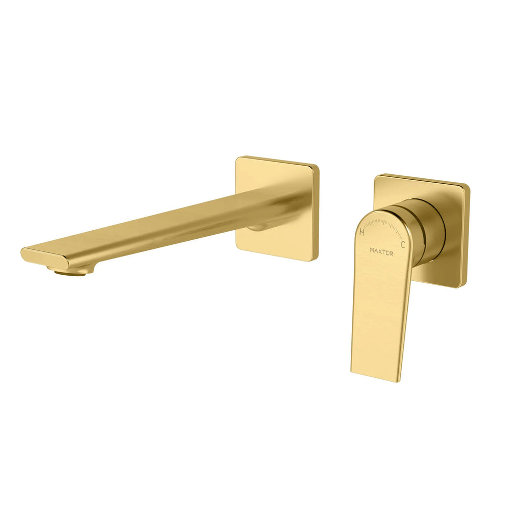 Wall Mounted Bathroom Basin Faucet – 2-Hole Solid Brass Vessel Sink Mixer with Separate Trim-AB002064 Brushed Gold
