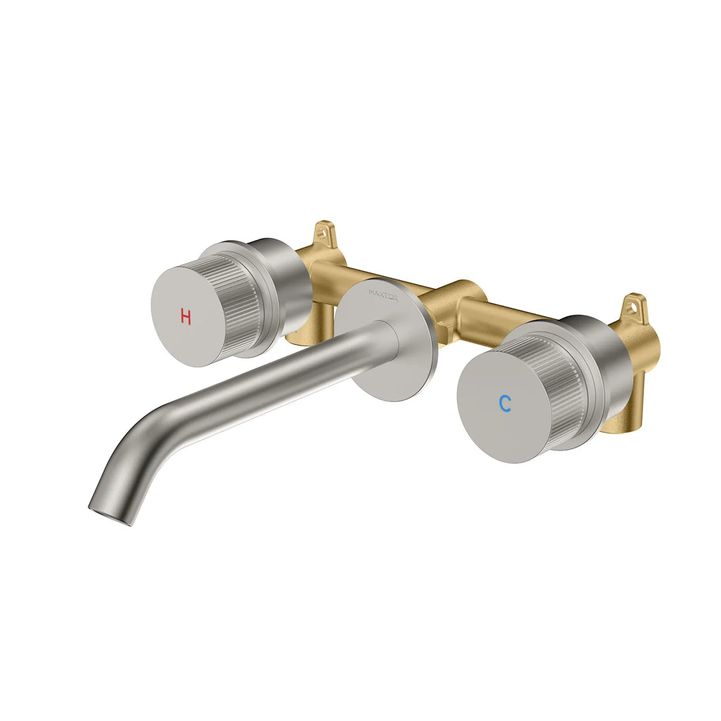 X-Circular Two Handle Wheel Wall Mounted Bathroom Basin Faucet – AB002231 Brushed Nickel