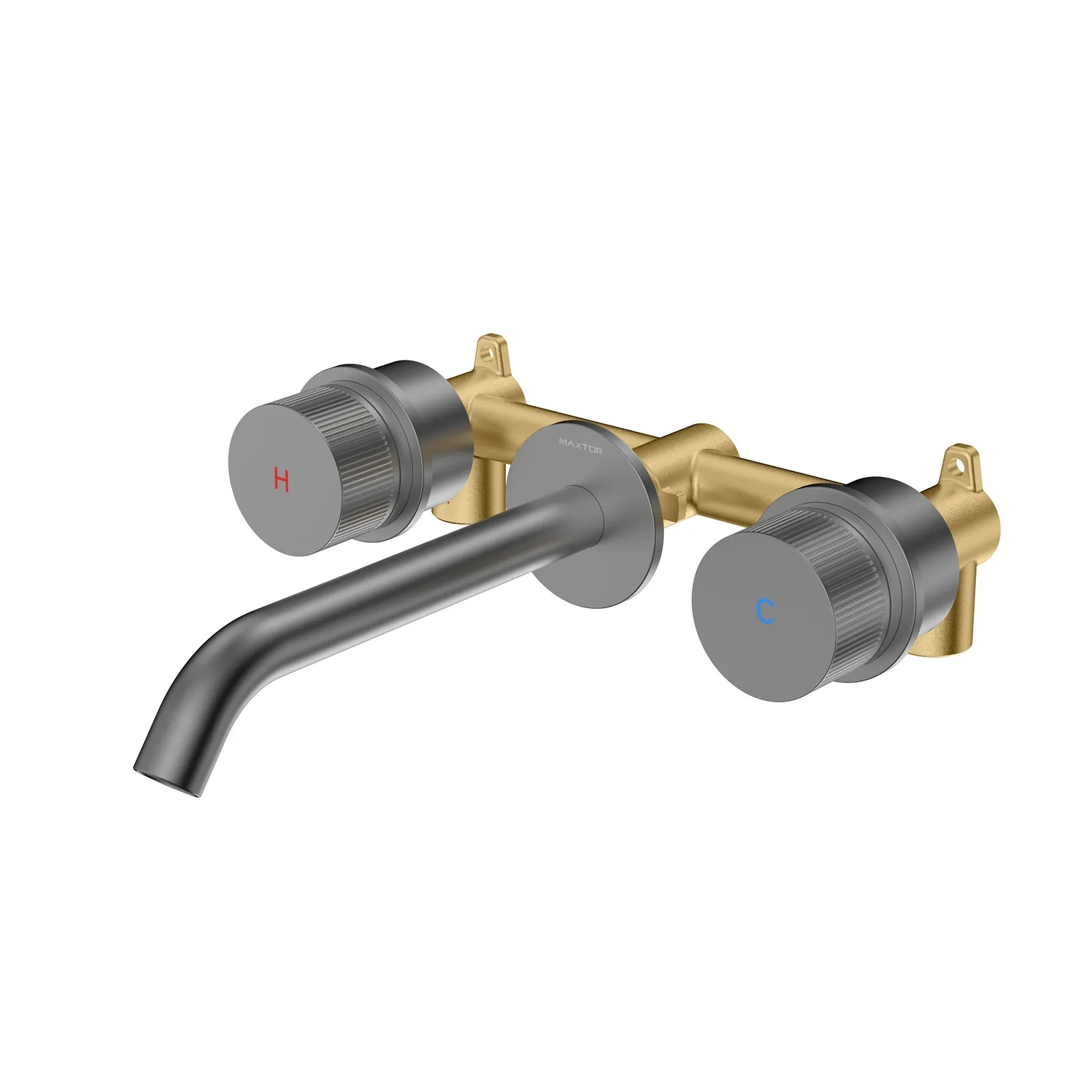 X-Circular Two Handle Wheel Wall Mounted Bathroom Basin Faucet – AB002231 Brushed Gun Metal