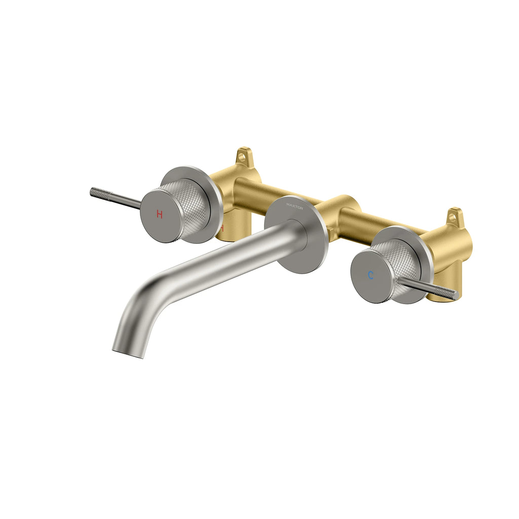 Two Handle Wall Mounted Bathroom Basin Faucet-AB002233 Brushed Nickel