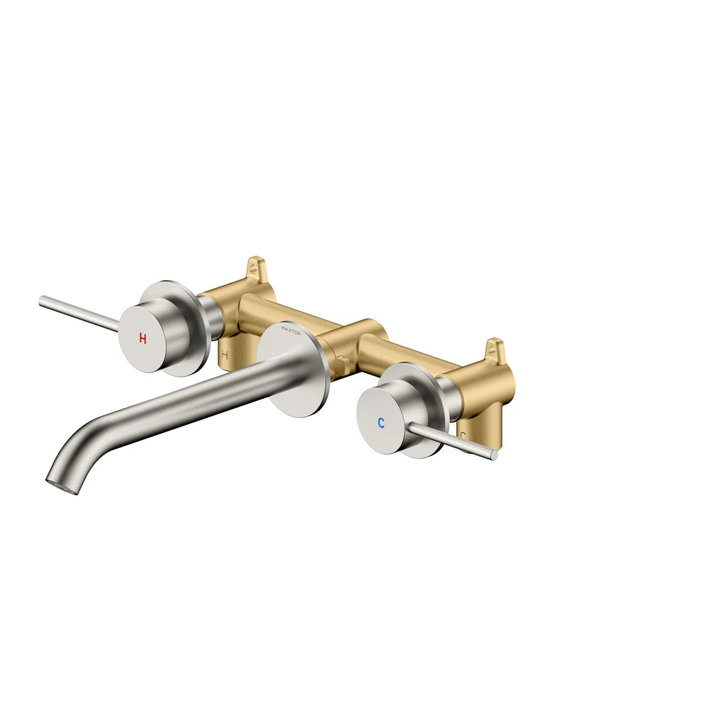 MAXTOR Huron Wall Mounted Basin Faucet-Double Handle Wall Mounted Tub Filler-AB002306 Brushed Nickel