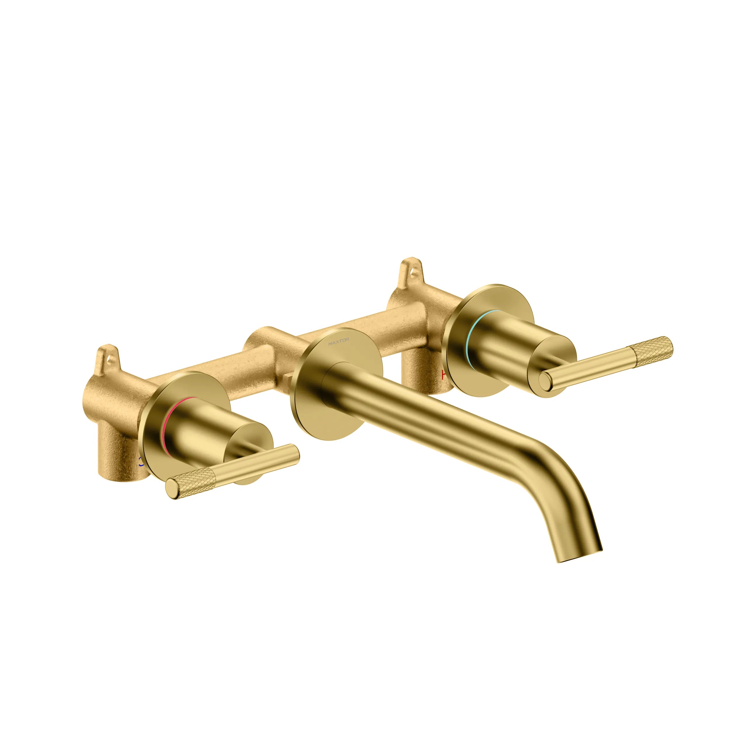 Circular Two Handles Wall-Mounted Basin Faucet with Brass Spout AB002504
