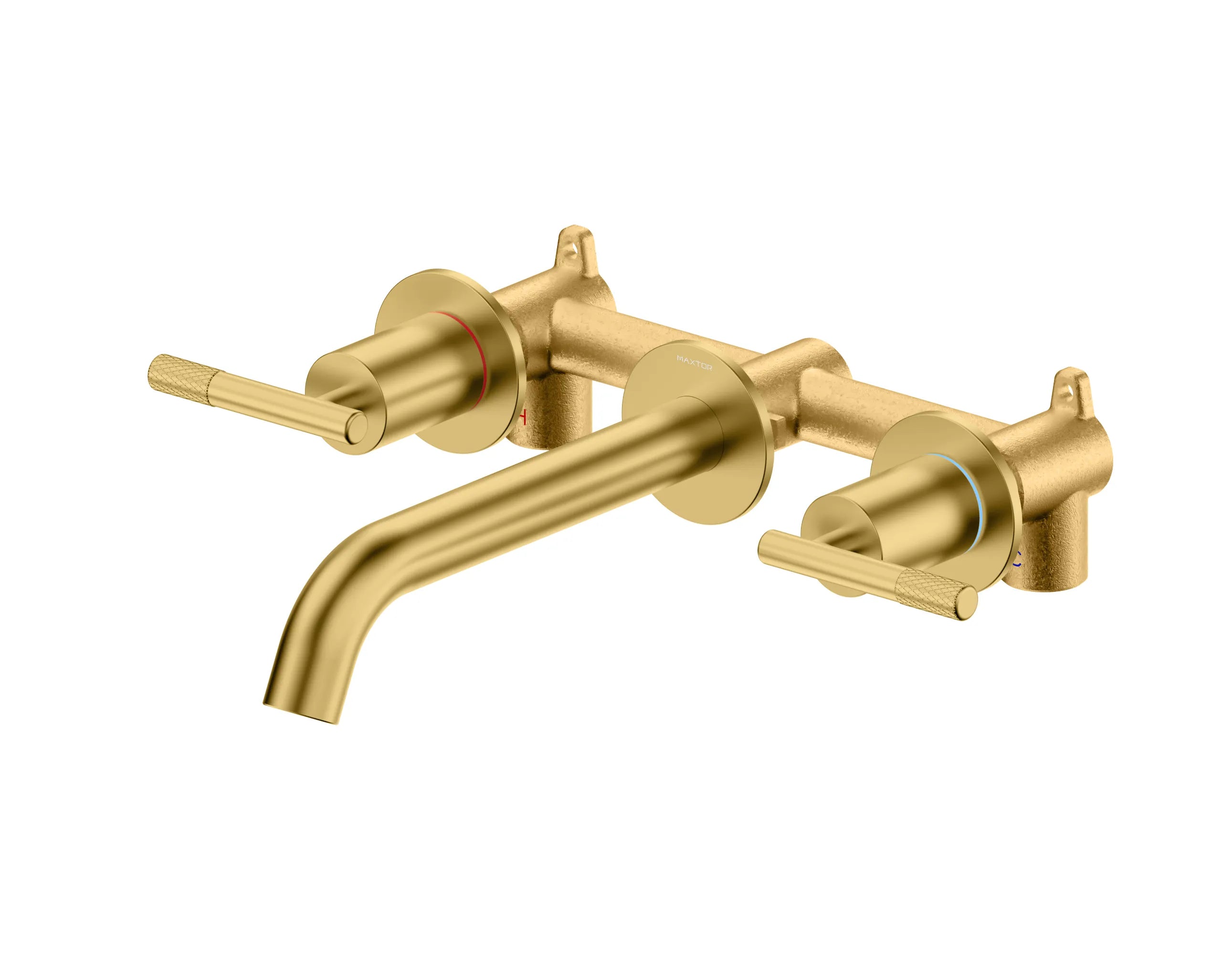 Circular Two Handles Wall-Mounted Basin Faucet with Brass Spout AB002504 Brushed Gold