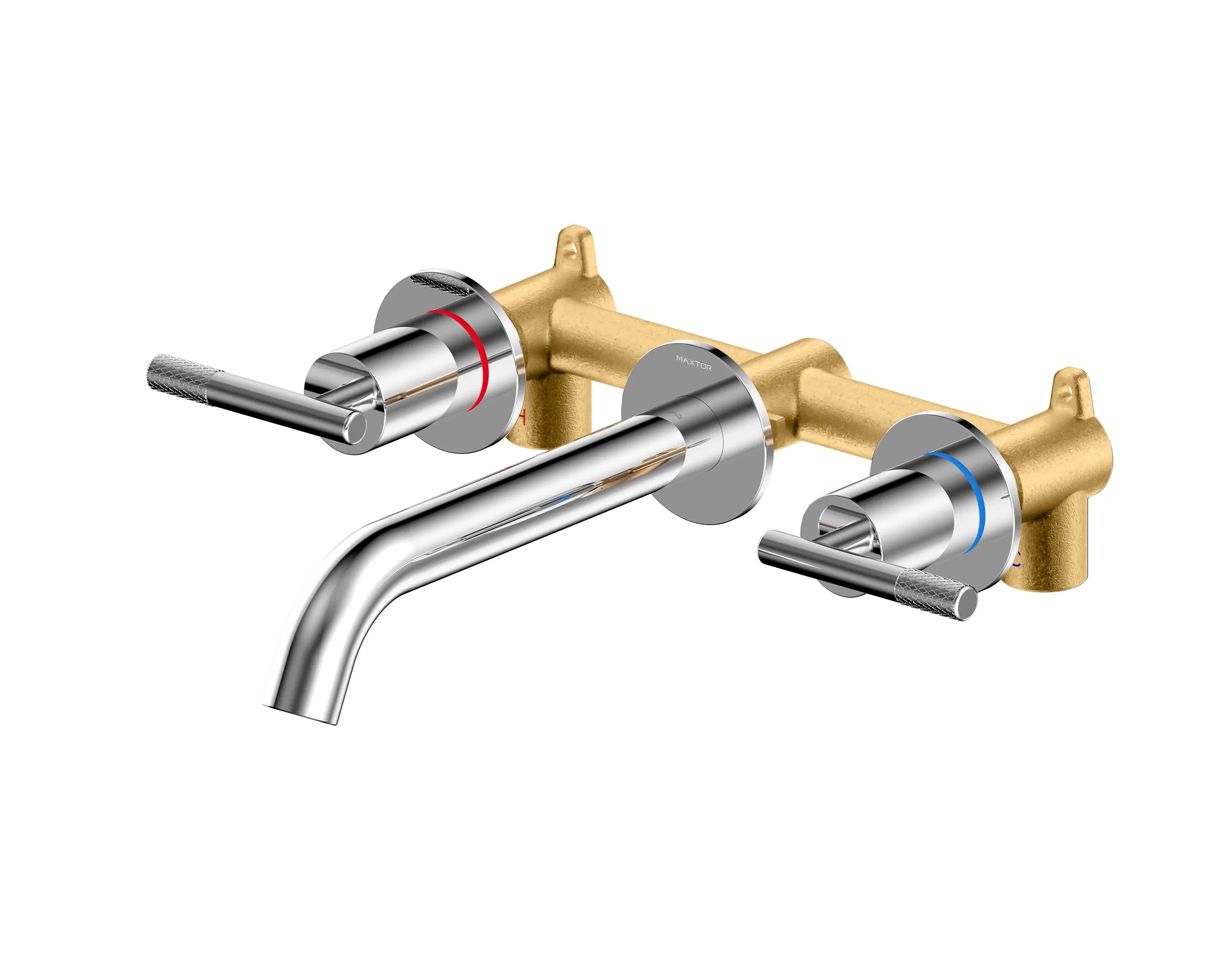Circular Two Handles Wall-Mounted Basin Faucet with Brass Spout AB002504 Chrome
