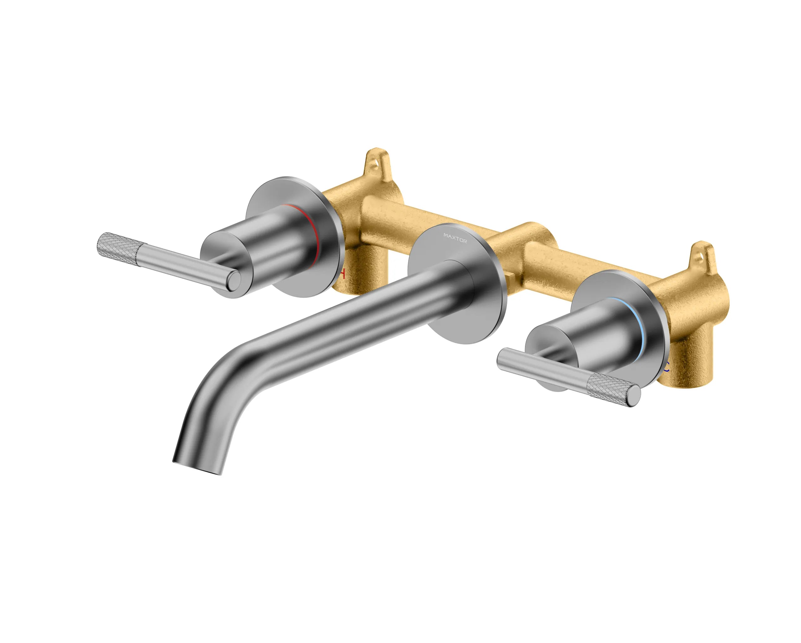 Circular Two Handles Wall-Mounted Basin Faucet with Brass Spout AB002504 Brushed Gun Metal