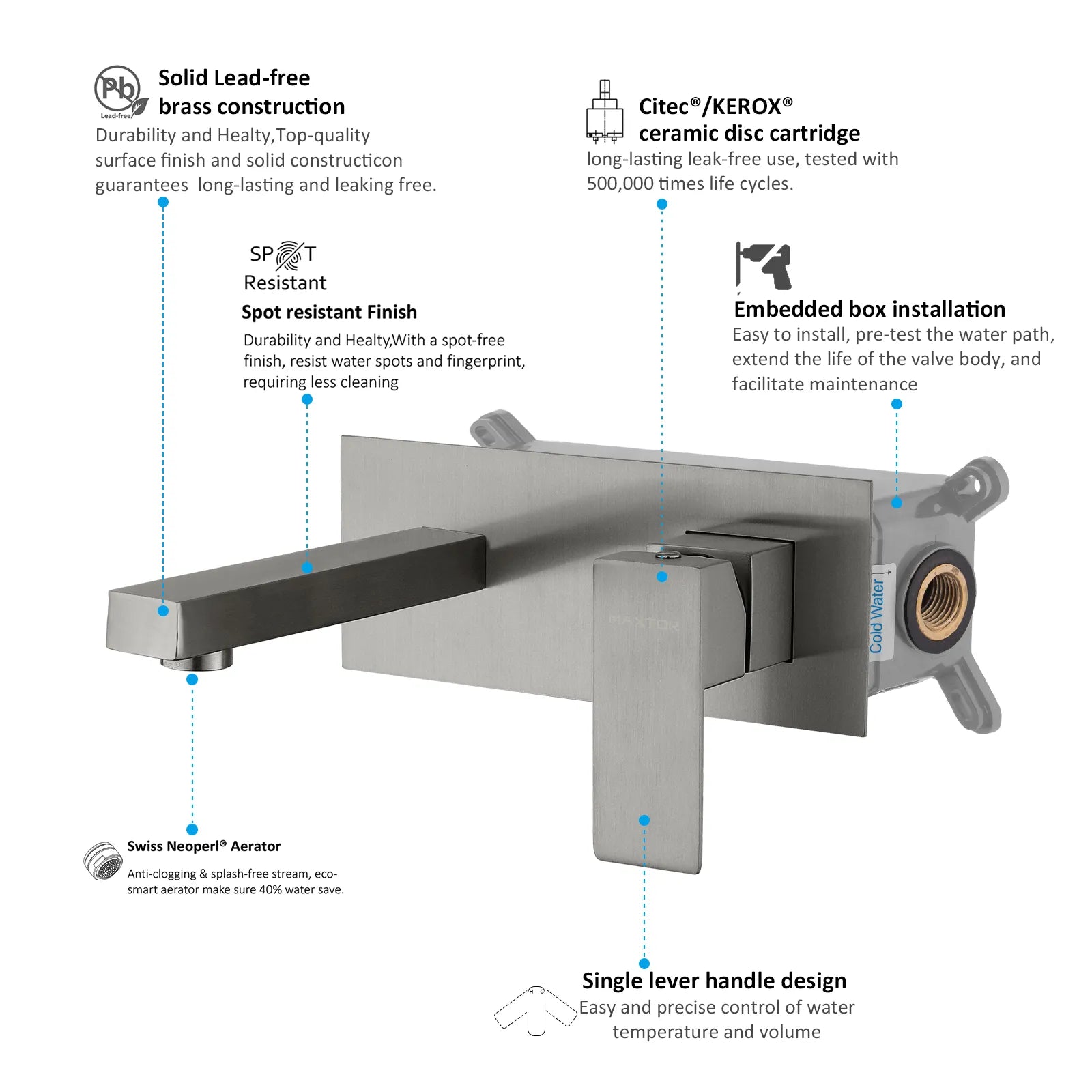 Square design wall mount basin faucet with box AB003000