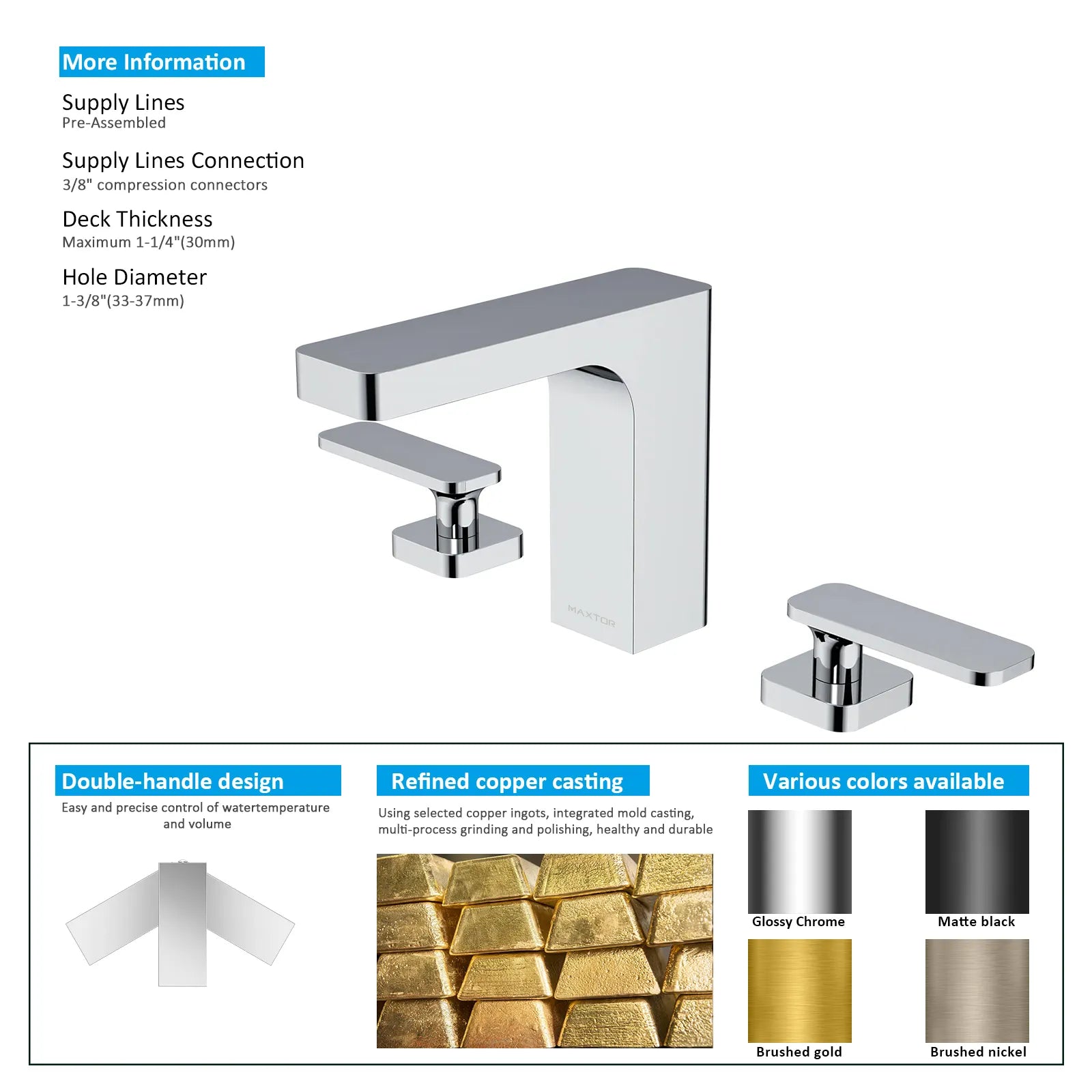 Rihine Widespread Bathroom Faucet-3 Hole Basin Mixer-AB004001