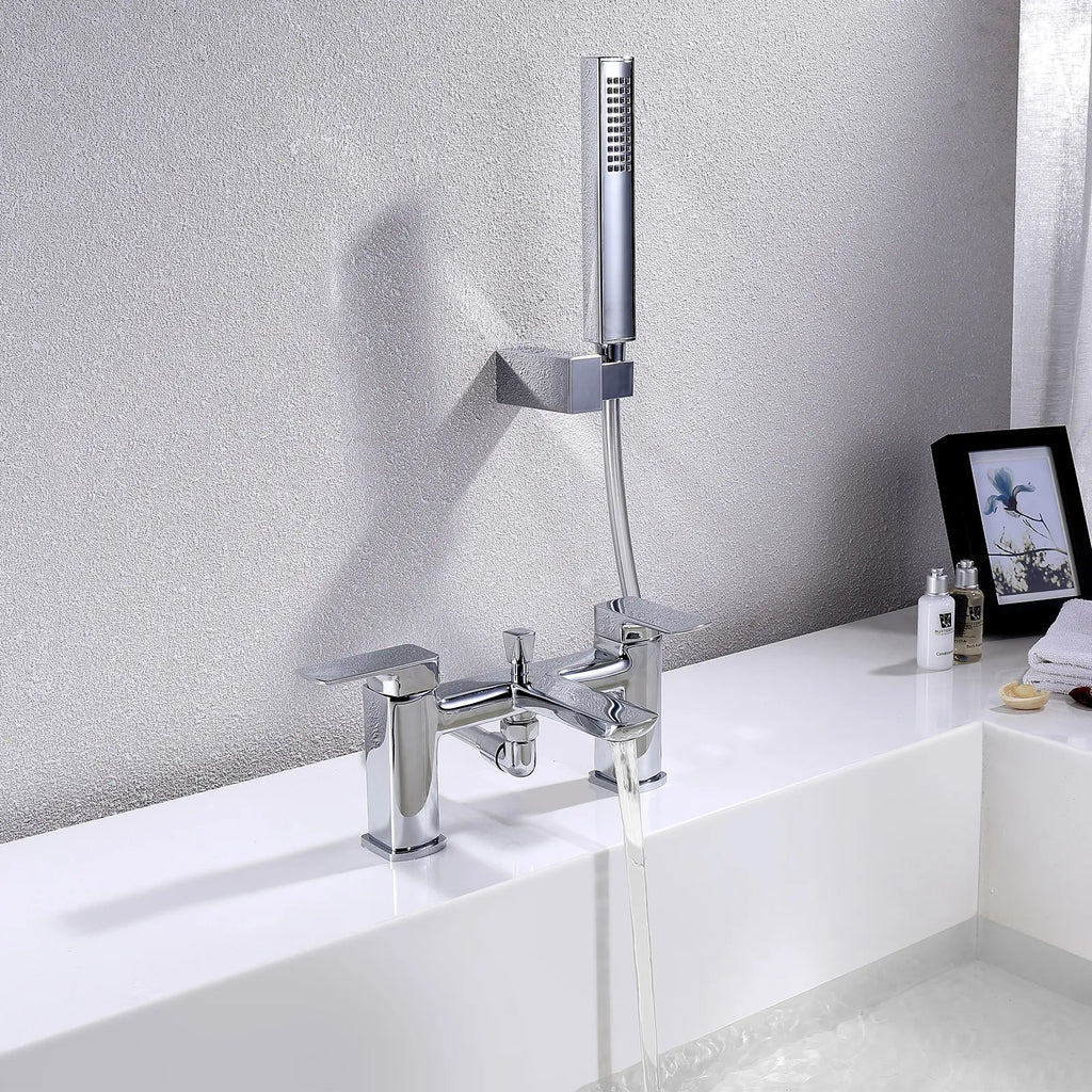 2 Handle Deck Mounted Bathtub Filler – Solid Brass Bath Tap with Diverter – AB004007