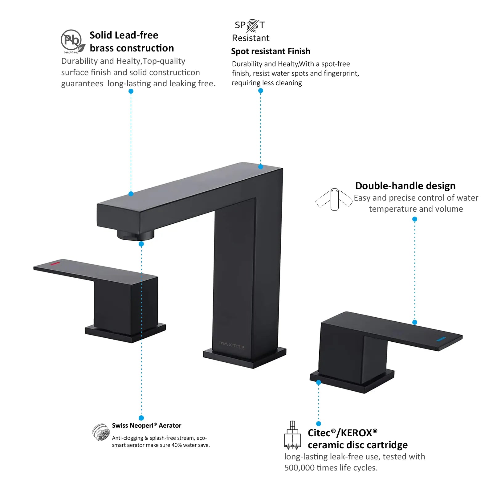 Widespread Lavatory Faucet with Square Spout, 3 holes basin faucet AB005000