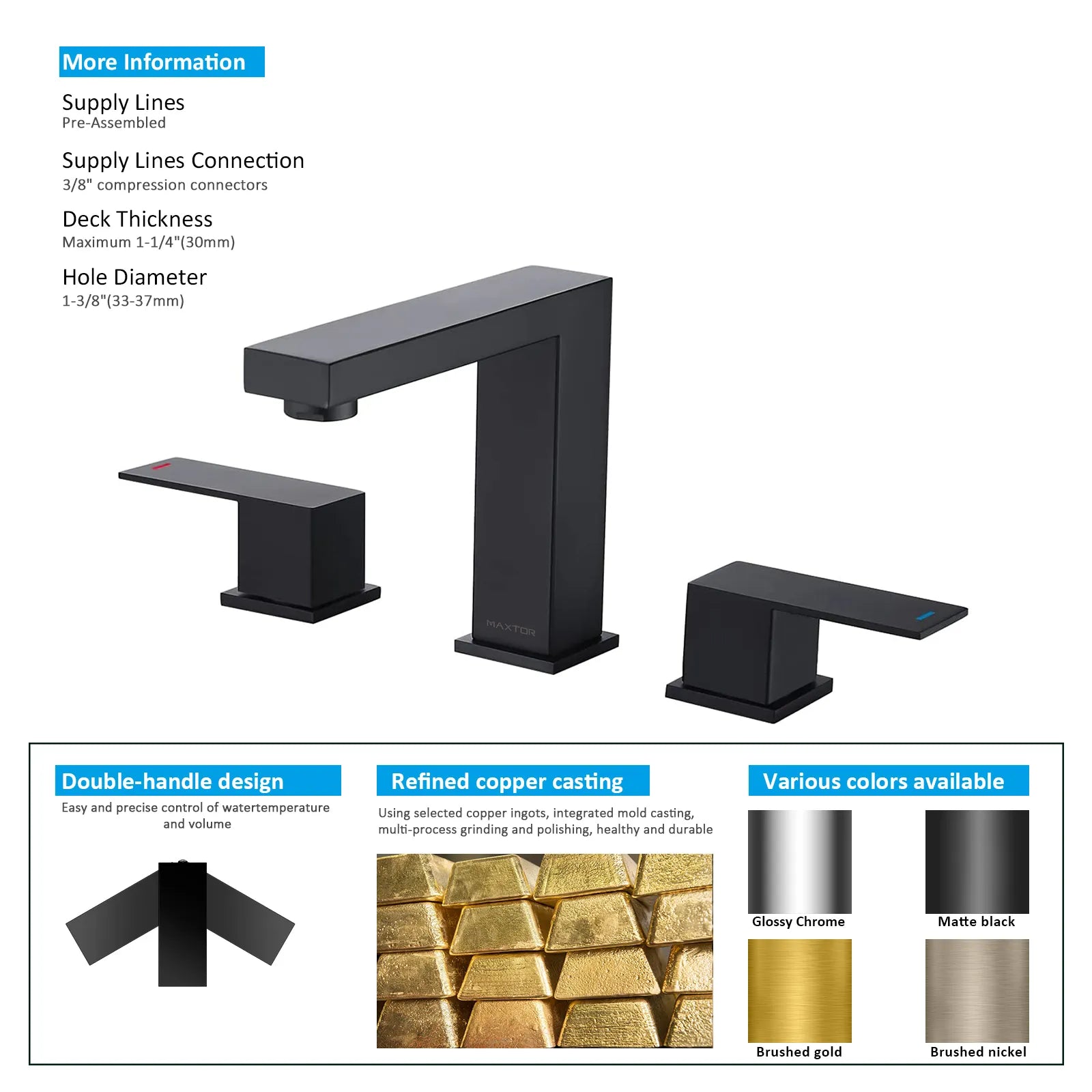 Widespread Lavatory Faucet with Square Spout, 3 holes basin faucet AB005000