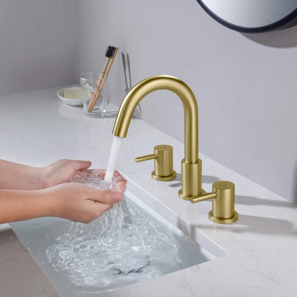 Circular 3 Holes Bathroom Basin Faucet with Dual Handles AB005004