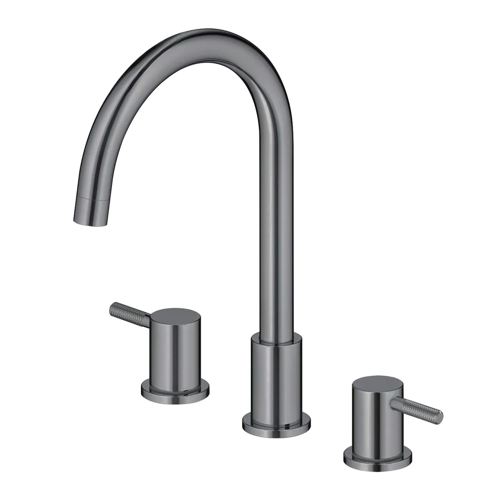Circular 3 Holes Bathroom Basin Faucet with Dual Handles AB005004 Brushed Gun Metal
