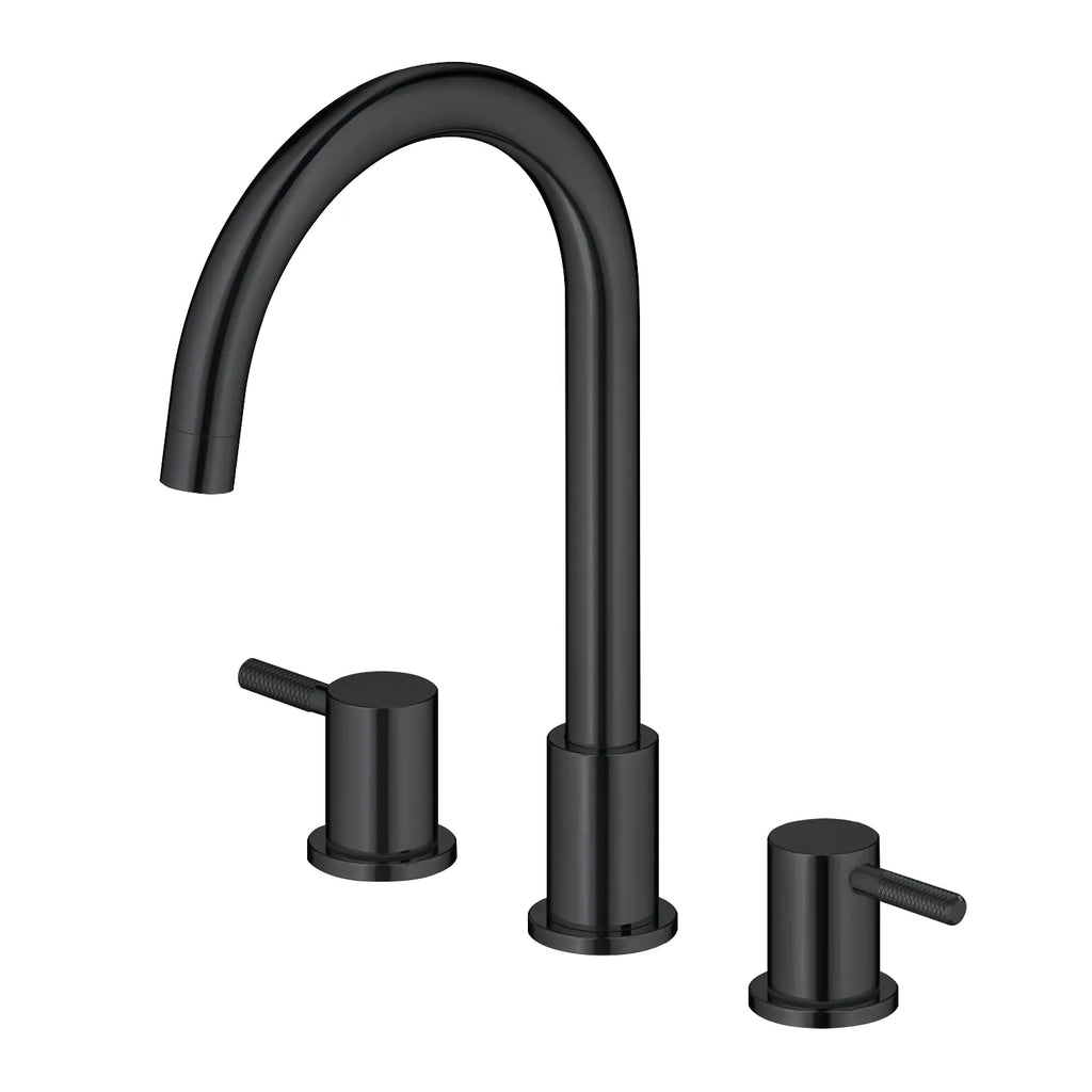 Circular 3 Holes Bathroom Basin Faucet with Dual Handles AB005004 Matte Black