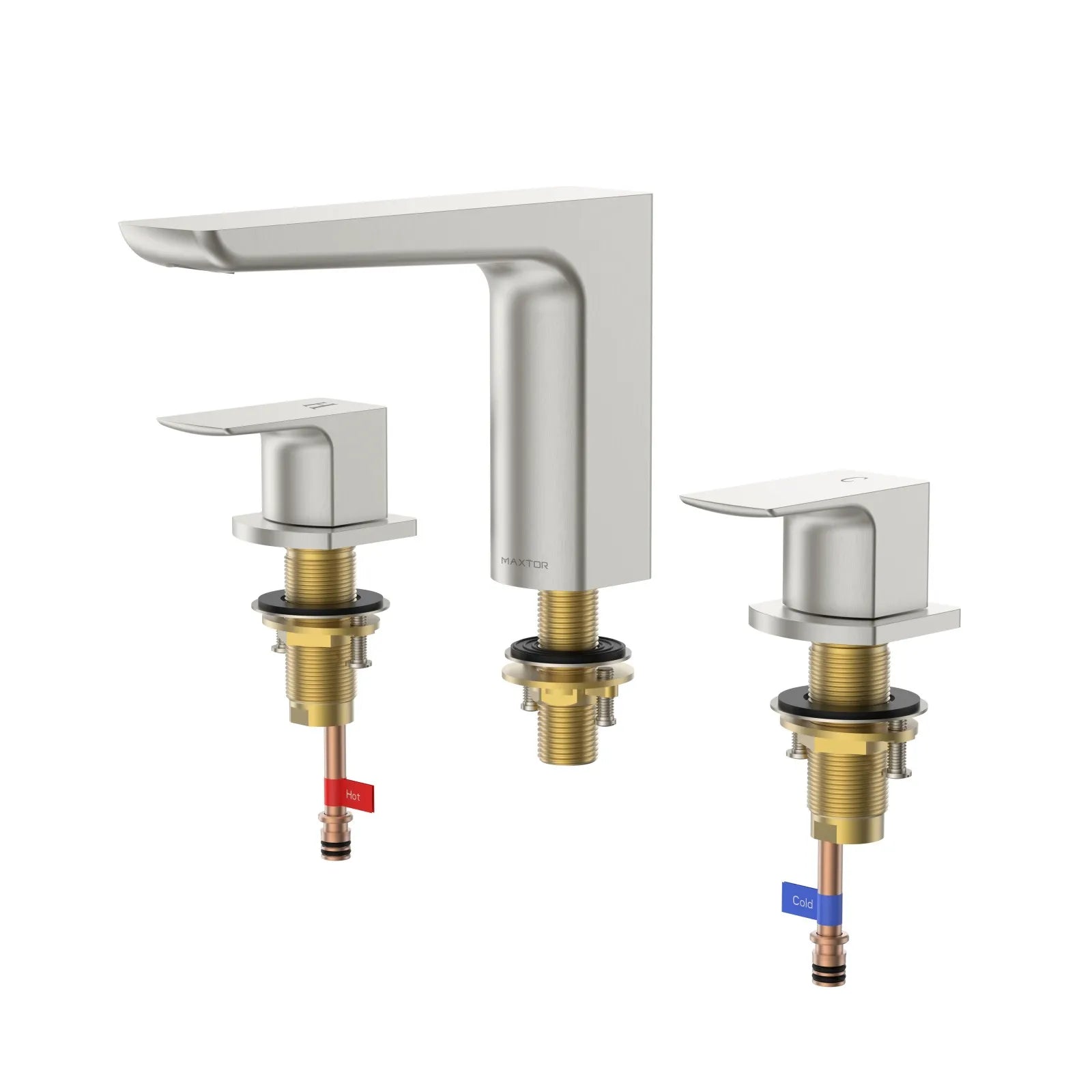 3 Hole Widespread Bathroom Basin Faucet – Solid Brass Deck Mount Mixer Tap – AB005007 Brushed Nickel