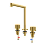 Widespread Bathroom Faucet 3 Hole – Solid Brass Basin Tap with Dual Handles-AB005027 Brushed Gold