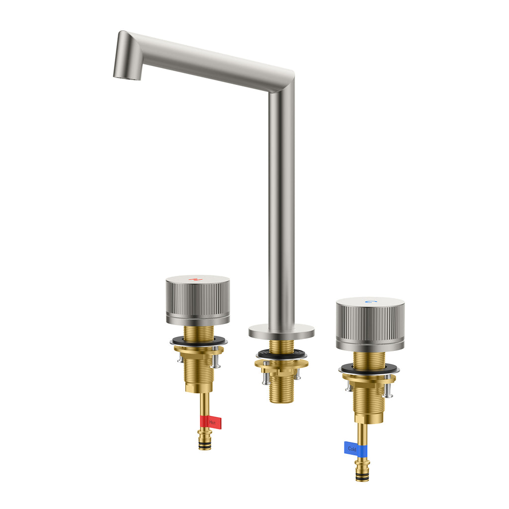 Widespread Bathroom Faucet 3 Hole – Solid Brass Basin Tap with Dual Handles-AB005027 Brushed Nickel