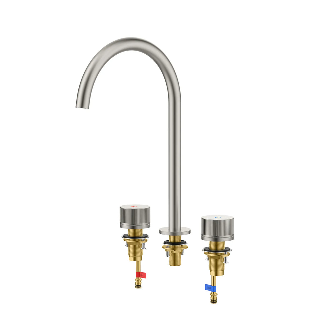 3-Hole Widespread Bathroom Basin Faucet – Dual Handle Gooseneck – AB005031