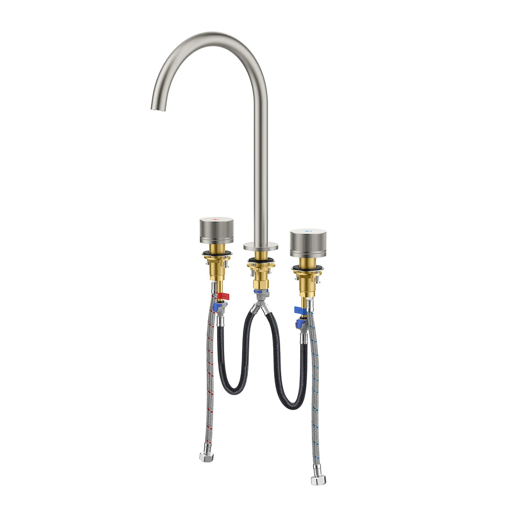 3-Hole Widespread Bathroom Basin Faucet – Dual Handle Gooseneck – AB005031