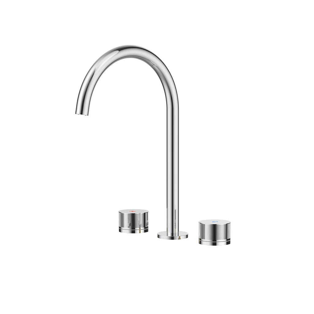 3-Hole Widespread Bathroom Basin Faucet – Dual Handle Gooseneck – AB005031