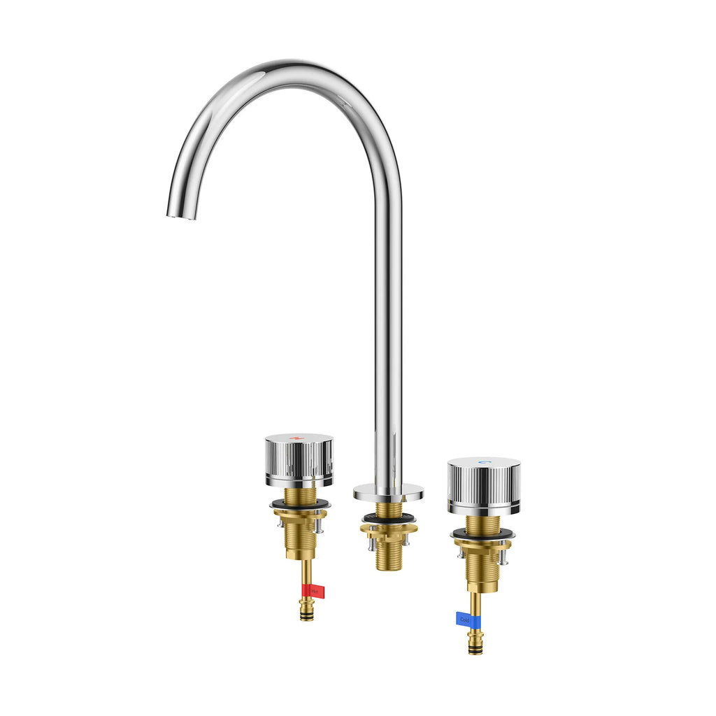 3-Hole Widespread Bathroom Basin Faucet – Dual Handle Gooseneck – AB005031